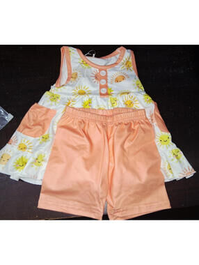 NEW PETE LUCY YOU ARE MY SUNSHINE SUMMER SET 6-12 MONTHS PEACH BABY GIRL